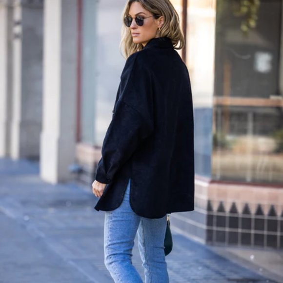 Plaid Lined Corduroy Shacket - BLACK / Large / NWOT - Picture 3 of 15